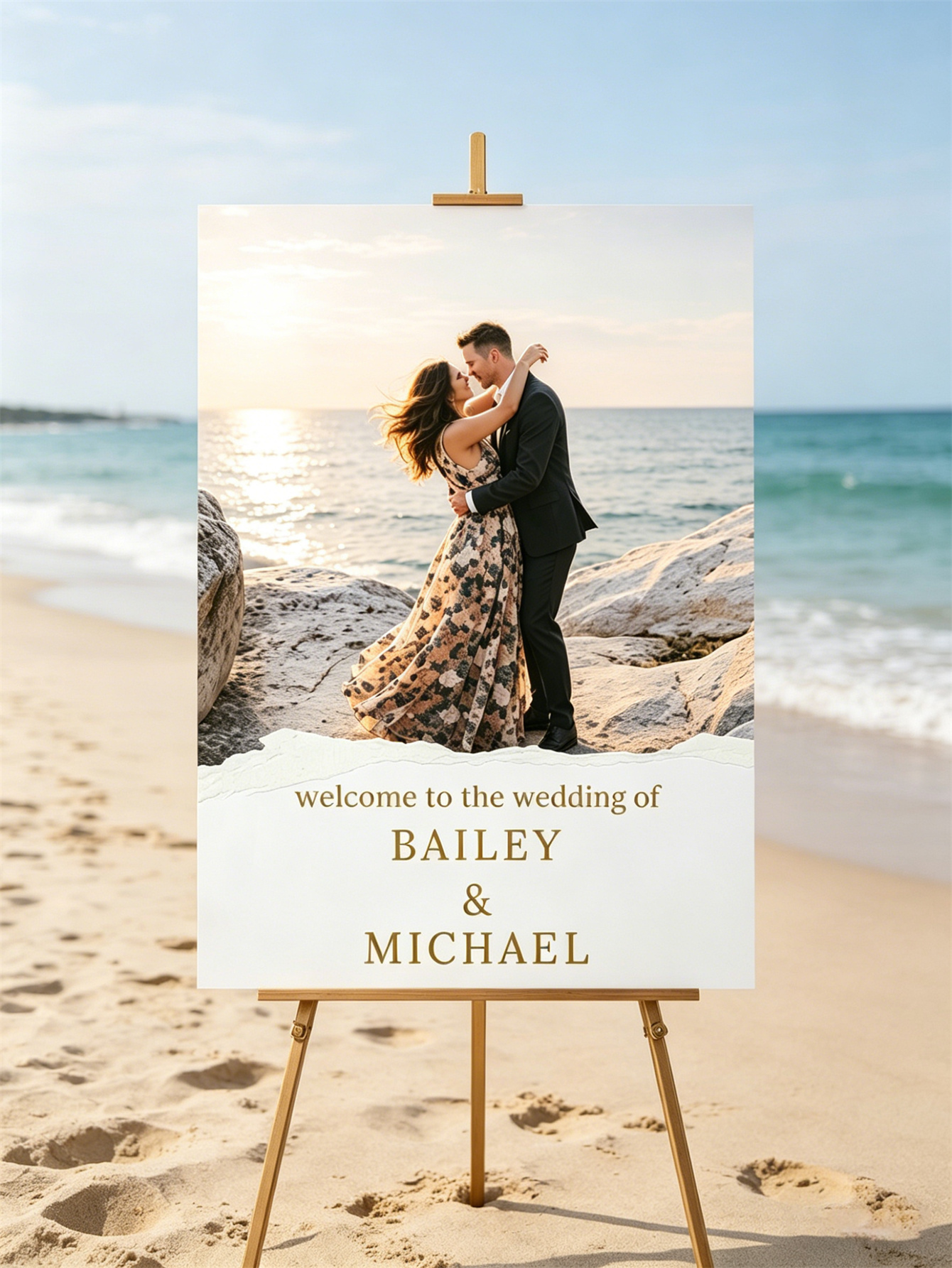 Tear Edge Acrylic Photo Wedding Welcome Sign